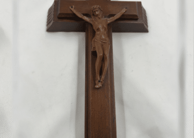 Vintage Catholic Sick Call Crucifix with Holy Water Bottle & Candles – Hardwood Last Rites Crucifix – c. 1955–1970:AHZ0012-2