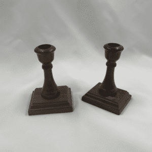 Vintage Pair of Turned Hardwood Candlesticks – Early American Colonial Style Wooden Taper Candle Holders