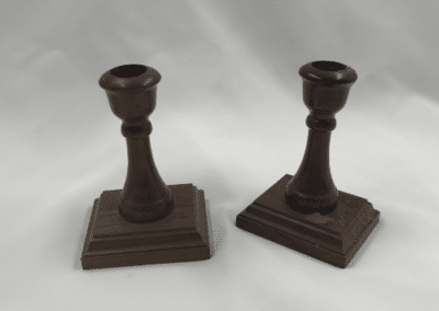 Vintage Pair of Turned Hardwood Candlesticks – Early American Colonial Style Wooden Taper Candle Holders - AJZ0001