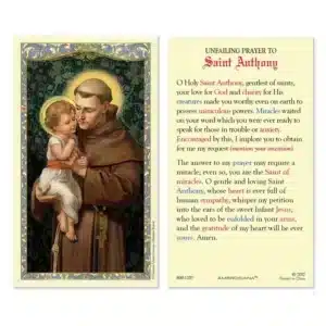 Saint Anthony Unfailing Prayer Laminated Holy Card