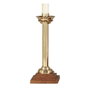 Brass Altar Candlesticks with Wood Base Set of 2