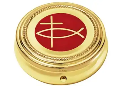 Ichthus Cross Pyx – Gold Finish Catholic Communion Vessel | Set of 3