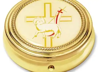Lamb with Cross Pyx – Gold Finish Catholic Communion Vessel | Set of 3