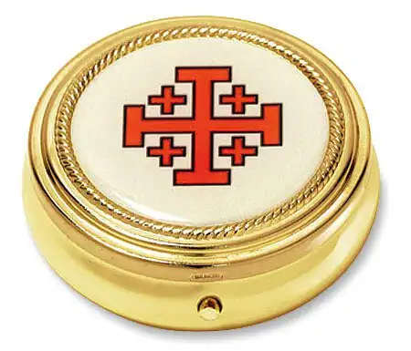 Jerusalem Cross Pyx – Gold Finish with Epoxy Emblem |... Jerusalem Cross Pyx – Gold Finish with Epoxy Emblem | Set of 3