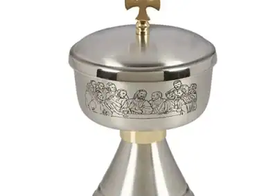 Last Supper Etched Ciborium with Cross Cover
