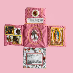 Handcrafted Catholic Pocket Shrine in Spanish (Pink)