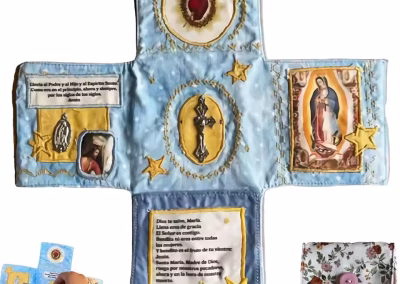 Handcrafted Catholic Pocket Shrine in Spanish (Light Blue) DA00003