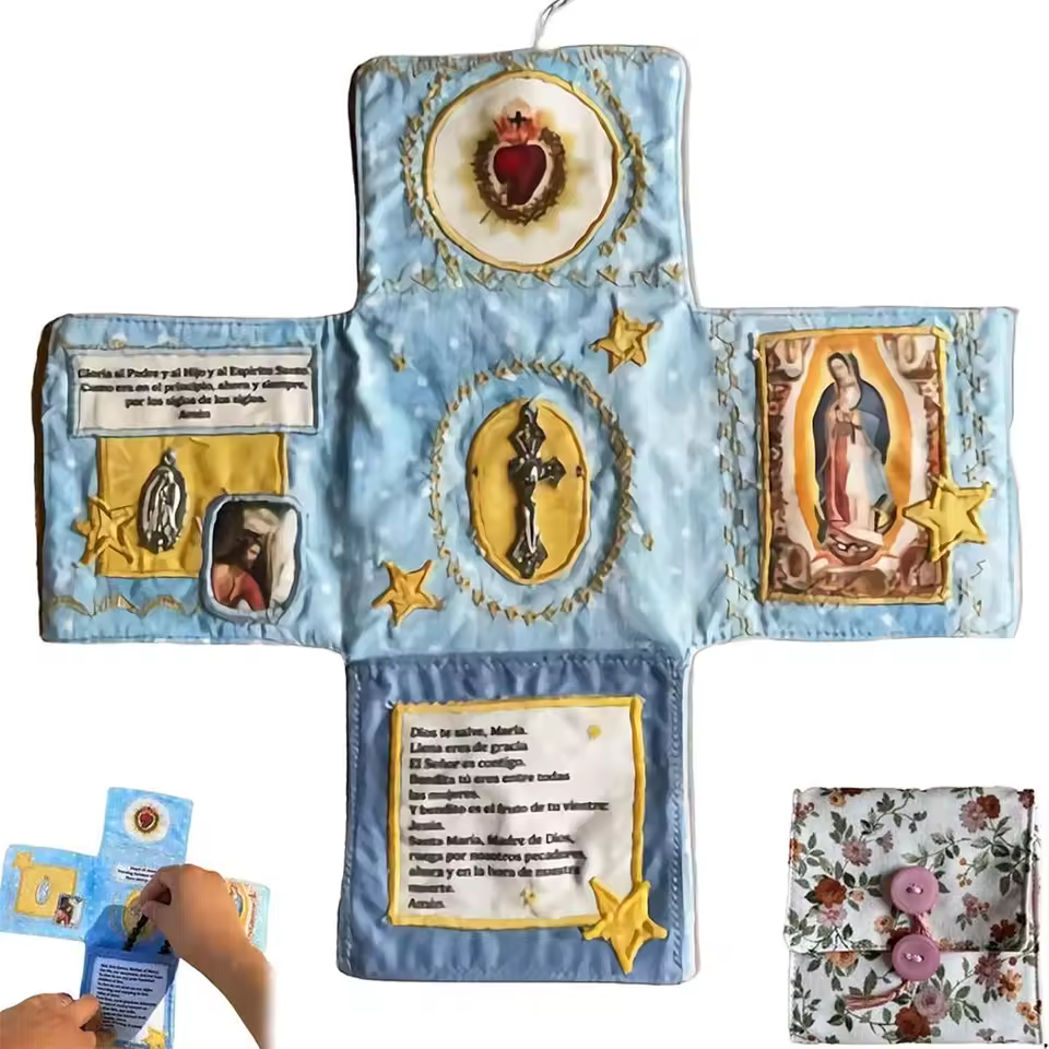 Handcrafted Catholic Pocket Shrine in Spanish (Light Blue) Handcrafted Catholic Pocket Shrine in Spanish (Light Blue)