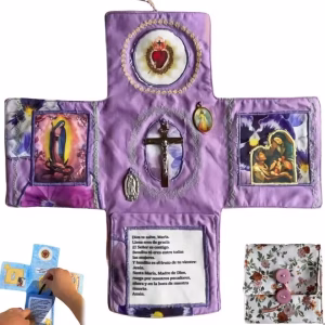 Handcrafted Catholic Pocket Shrine in Spanish (Purple)