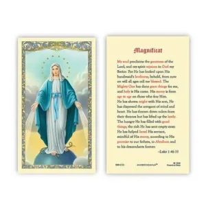 Our Lady of Grace “Magnificat” Prayer Card – Gold Foil Laminated Catholic Holy Card