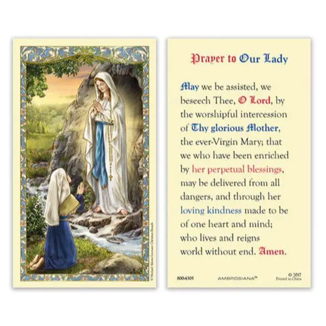 Our Lady of Lourdes – Laminated Catholic Holy Card with... Our Lady of Lourdes – Laminated Catholic Holy Card with Prayer