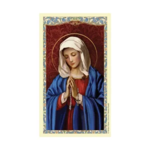 Our Lady of the Rosary Holy Card – Gold Foil Laminated Rosary Prayer Guide