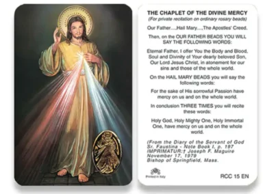 The Chaplet of the Divine Mercy Medal Card – Italian Designed Laminated Prayer Card: F000011
