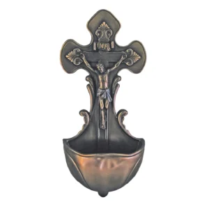 Crucifixion Holy Water Font in Cold Cast Bronze – Veronese Collection – 7.5"