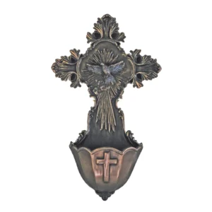 Holy Spirit Holy Water Font in Cold Cast Bronze – Veronese Collection – 6"