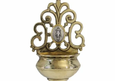 Miraculous Medal Holy Water Font with Gold Trim – Shiny Brass – Made in Italy – 7.75"
