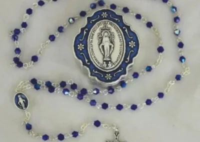 Miraculous Medal Blue Glass Bead Rosary and Box – Made in Italy – 14"