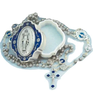 Miraculous Medal Rosary and Blue Box with Blue Accents