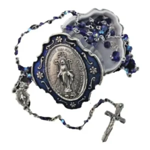 Miraculous Medal Blue Glass Bead Rosary and Box