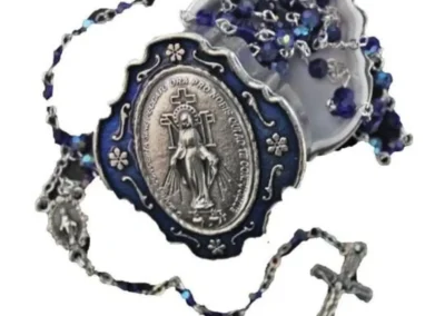 Miraculous Medal Blue Glass Bead Rosary and Box: G000011
