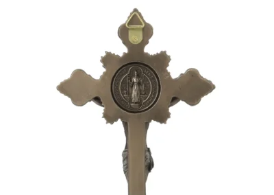 Saint Benedict Crucifixion Holy Water Font in Cold Cast Bronze