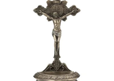 Saint Benedict Crucifixion Holy Water Font in Cold Cast Bronze: G000013