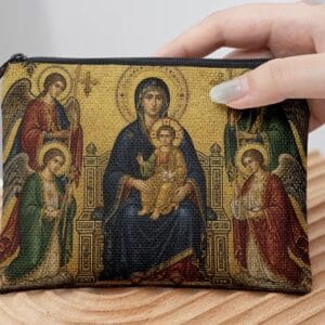 Theotokos Enthroned with Archangels Tapestry Rosary Pouch – 5.5” × 4.1”