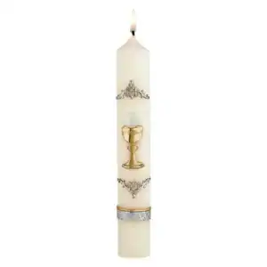 First Communion Candle - Chalice & Host with Wax Relief