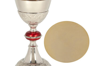 Grape Patterned with Red Node Chalice and Paten Set