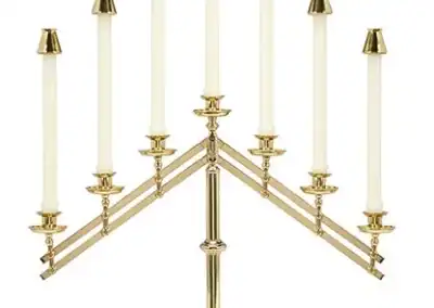 Brass Seven-Light Candelabra – Adjustable Polished Brass Church Candelabrum