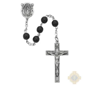 Black Miraculous Rosary with Pewter Crucifix