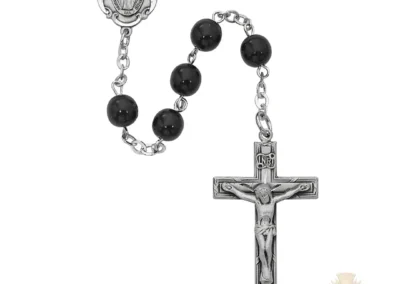 Black Miraculous Rosary with Pewter Crucifix