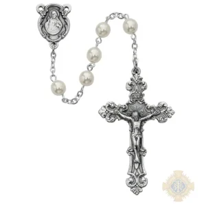 Pearl like Glass Rosary with Zinc Alloy Crucifix