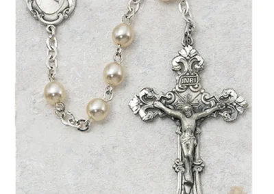 Pearl like Glass Rosary with Sterling Silver Crucifix