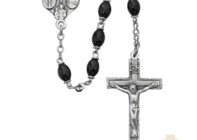 Black Glass Oval Rosary with Zinc Alloy Crucifix