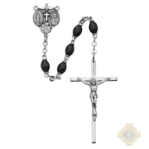 Black Glass Oval Rosary with Sterling Silver Crucifix
