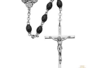 Black Glass Oval Rosary with Sterling Silver Crucifix