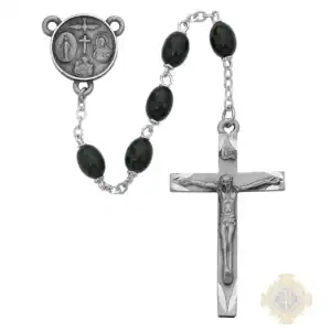 Black Oval Wood Rosary with Pewter Crucifix