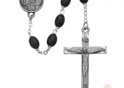 Black Oval Wood Rosary with Pewter Crucifix