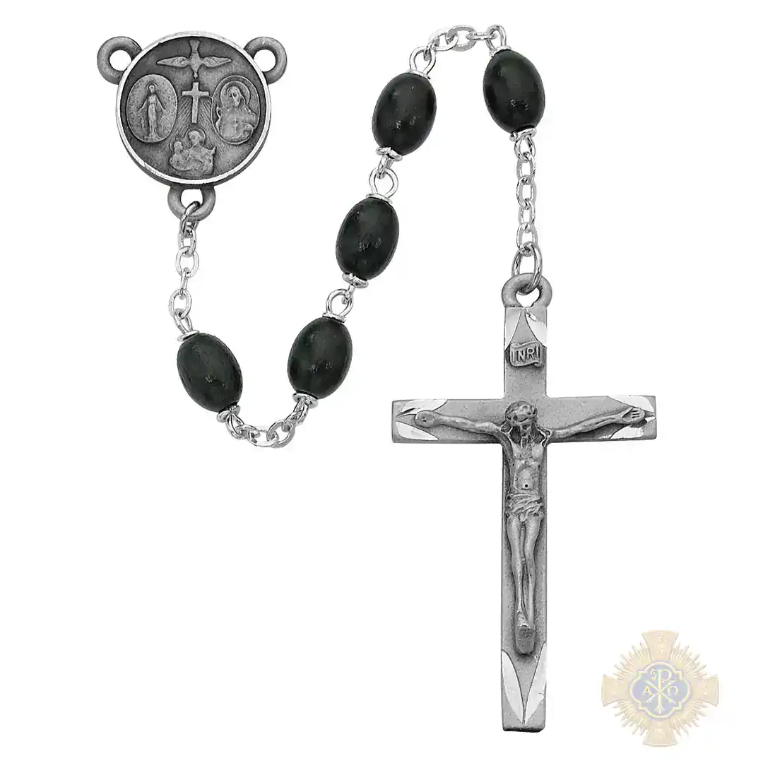 Black Oval Wood Rosary with Pewter Crucifix Black Oval Wood Rosary with Pewter Crucifix