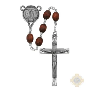 Brown Oval Wood Rosary with Pewter Crucifix