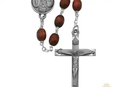 Brown Oval Wood Rosary with Pewter Crucifix