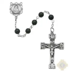Genuine Black Onyx Rosary with Pewter Crucifix