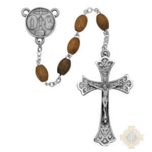 Oval Olive Wood Rosary with Pewter Crucifix