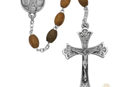 Oval Olive Wood Rosary with Pewter Crucifix