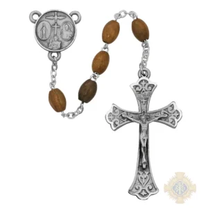 Oval Olive Wood Rosary with Sterling silver Crucifix