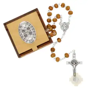St. Benedict Olive Wood Rsry & Box Size 2" X 2"