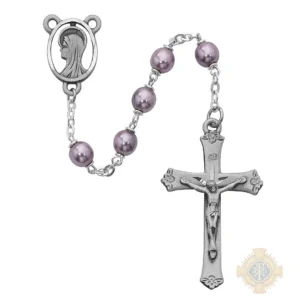 Violet Glass Rosary with Pewter Crucifix