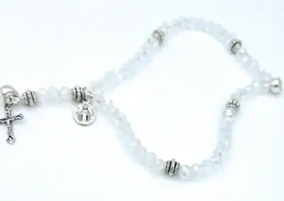 Clear Crystal Wrist Rosary with AB Coating – Five Decade Rosary Bracelet