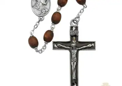 Brown Oval Wood Rosary with Pewter Crucifix